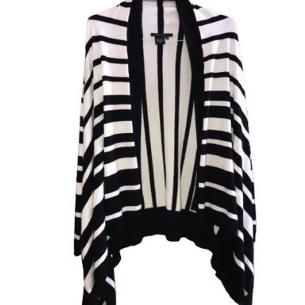 BCBG Black and White Striped Cardigan Sweater